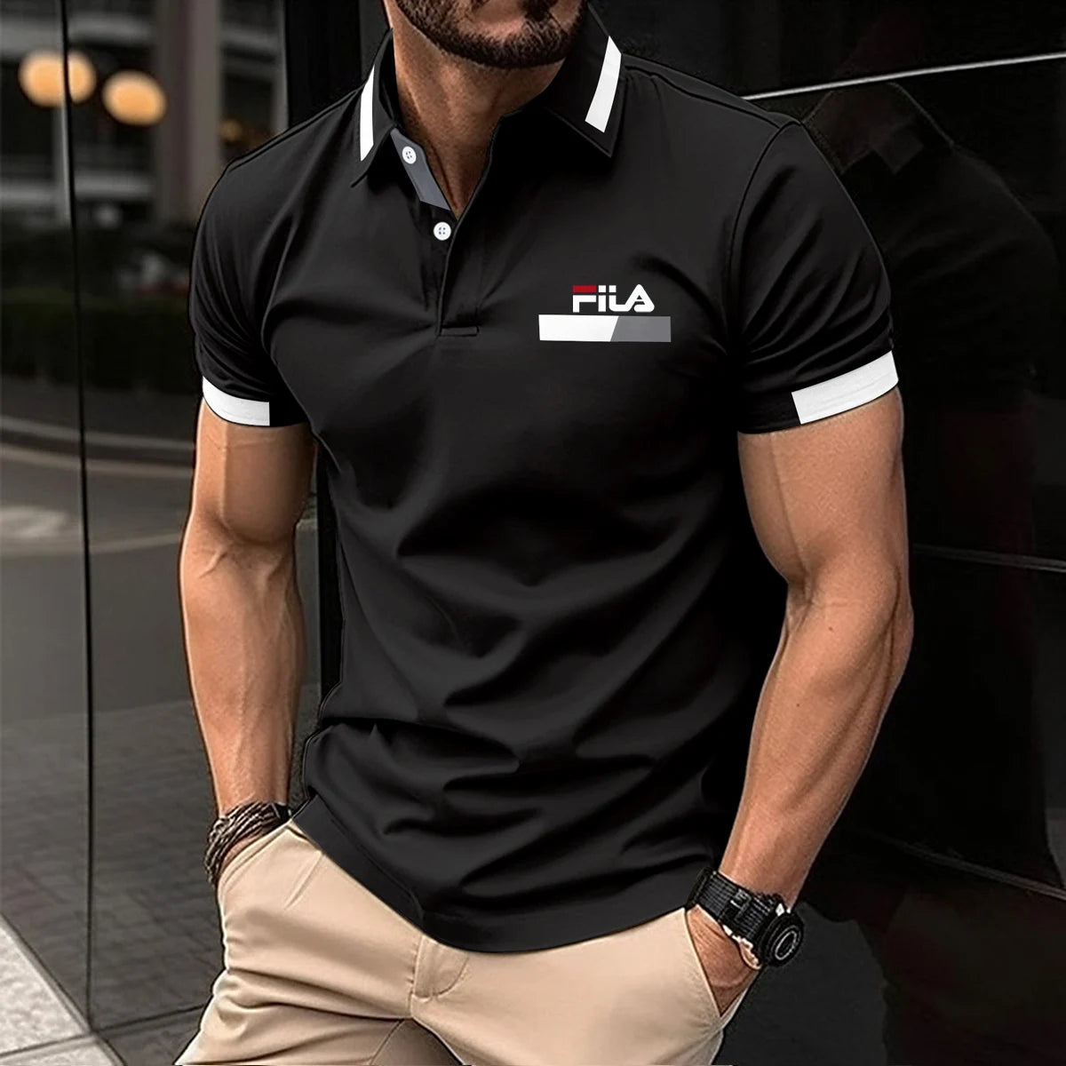 Men's Short Sleeve Polo Shirt Contrast Collar Cuff Design Casual Business Golf T Shirt For Man men's Polo Shirts Mens Clothing