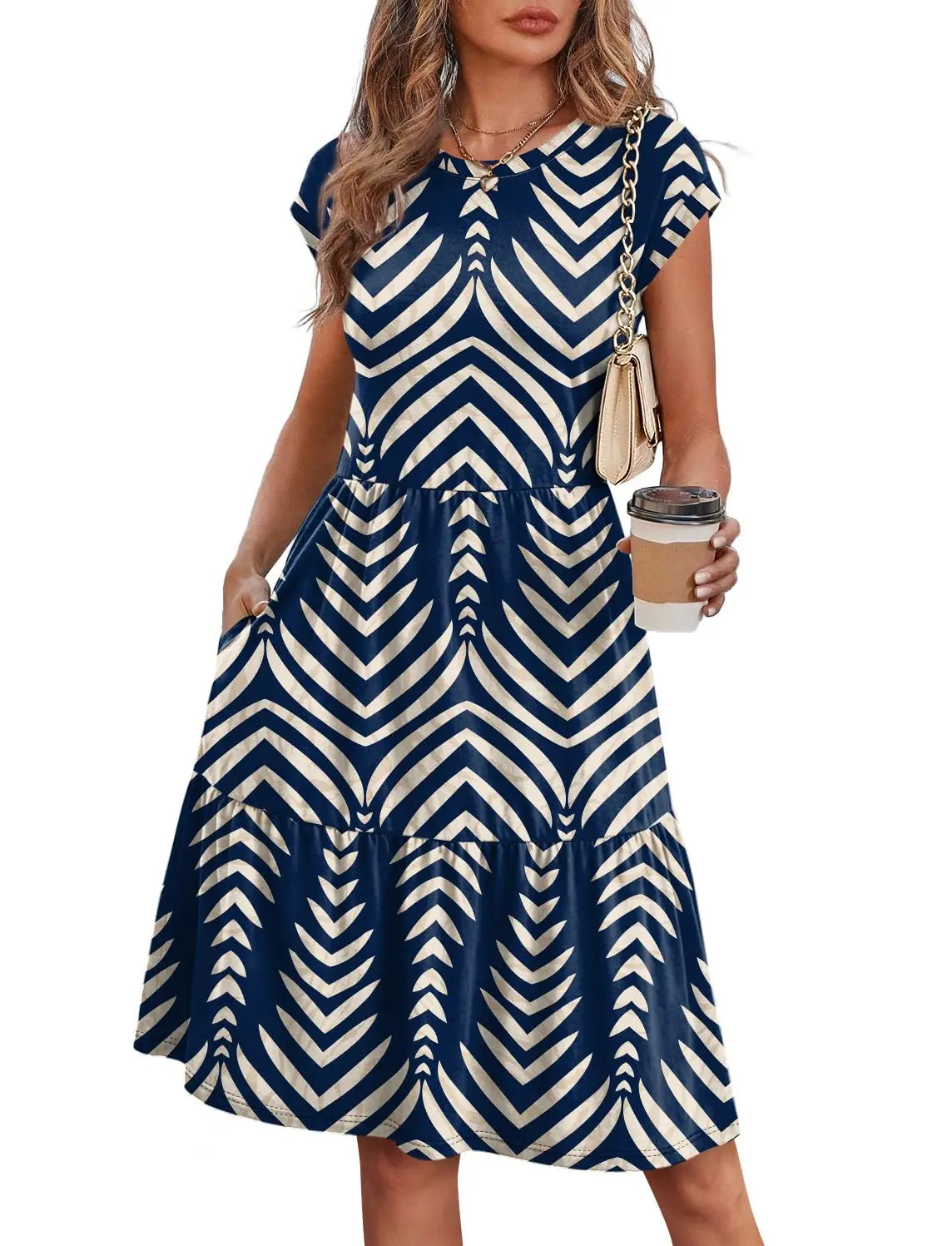 Women Cap Sleeve Casual Tiered Swing Dress Floral Print Summer Beach Vacation Dress