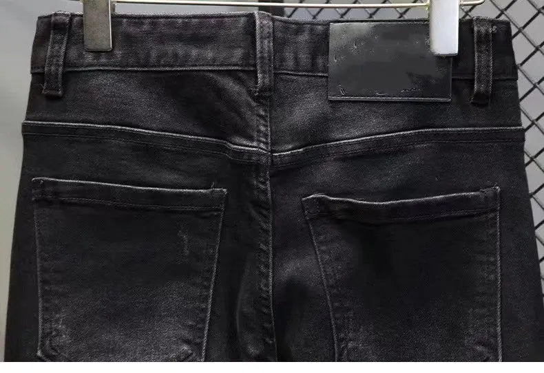 Hot-Stamped Rhinestone Men's Jeans, Trendy Brand, Stretchy Slim Fit, Embroidered and Printed Men's Trousers