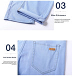 2026 Spring Summer 70% Lyocell Jeans Regular Fit Straight Ice Silk Style Business Casual Light Blue Stretch Cotton Denim