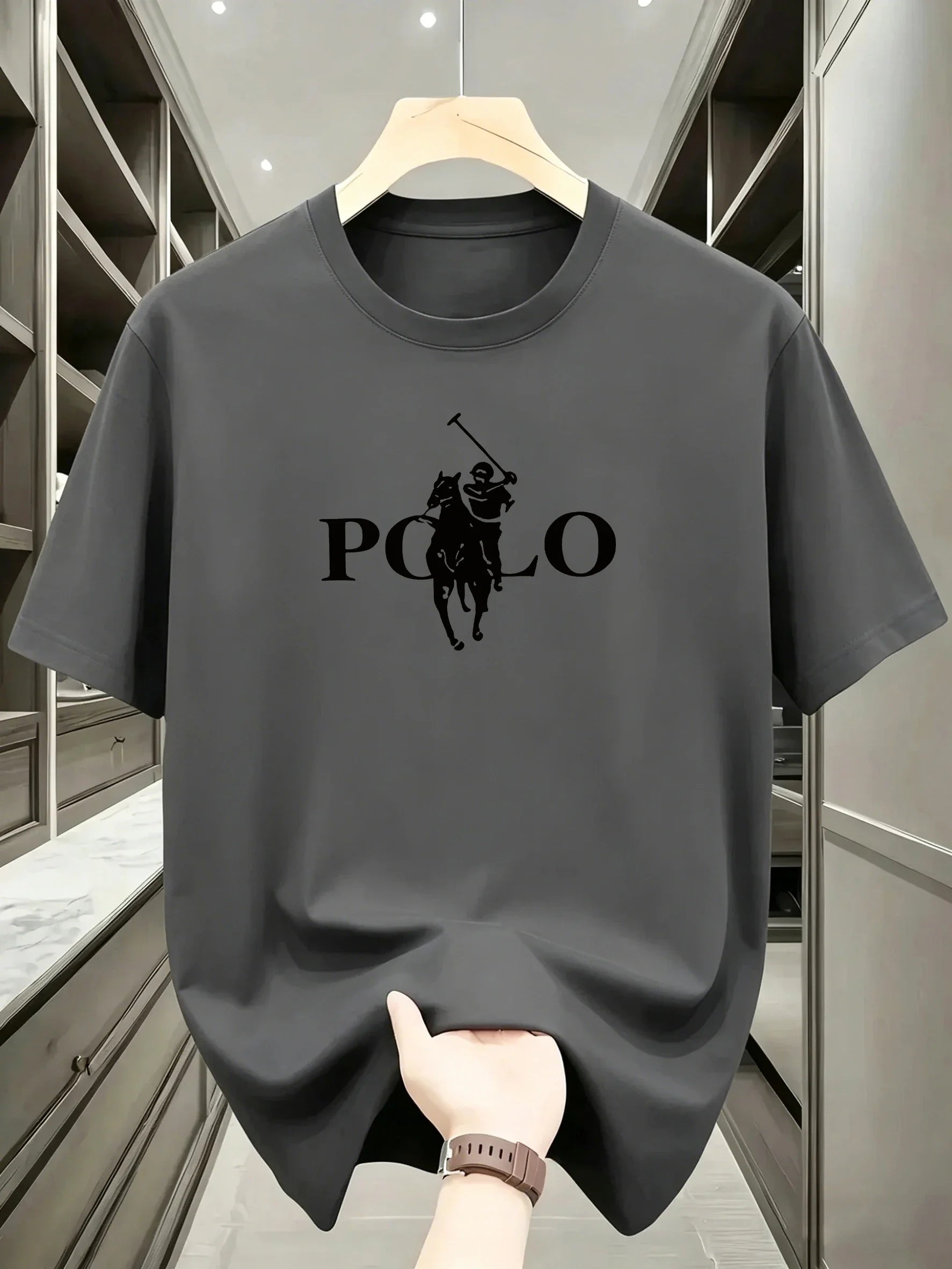 Men's Summer Simple and Fashionable Casual Business Short Sleeved T-shirt Round Neck Solid Color Sports Quick Drying Top