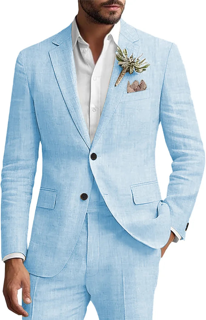 Men's Two-piece Linen Business Casual Suit Groom's Wedding Banquet Dress  man suits