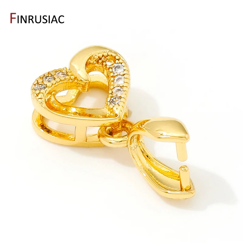 Brass Crystal Agate Pendant Pinch Bails,18k Real Gold Plated Inlaid Zircon Pendant Clips Clamp Pinch Bail,Supplies For Jewelry