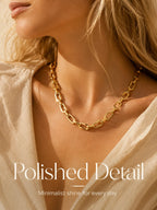 Chunky Gold Plated Link Necklace For Women, Stainless Steel Oval Thick Chain Choker Minimalist Jewelry Trendy Party Jewelry Gift