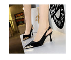 Elegant Women Green High Heel Velvet Pumps Wedding Party Slingback Sandals Metal Pointed Toe Hollow Buckle Wine Red Shoes