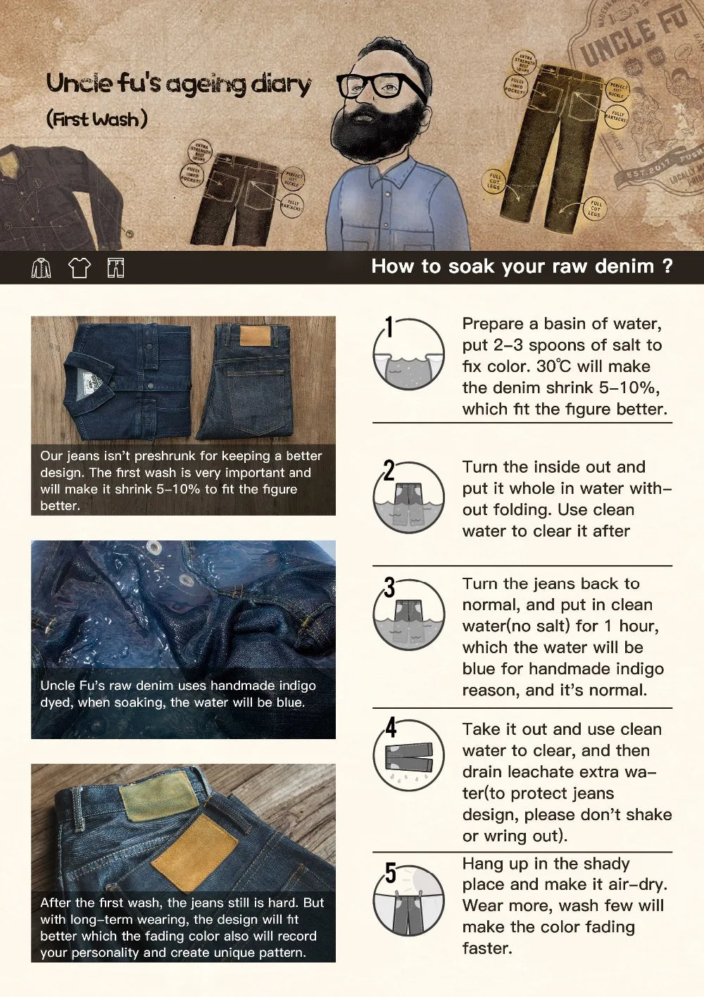 Maden Men's 14oz Raw Selvedge Denim Jeans Vintage Straight Fit Horsehide Leather Patch Paris Buckle Jeans for Autumn and Winter