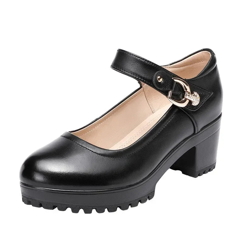 Small Big Size 32-43 Block Heel Platform Shoes 2026 Fall Spring Med Heels Pumps Ladies Wedding Work Shoes for Office
