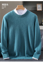 Autumn Winter 100% Mink Cashmere Sweater Men's Round Neck Pullover Loose Solid Color Plus Size Base Knit Business Casual Sweater