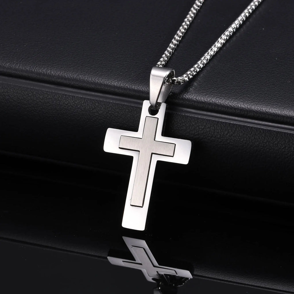 Cross Pendant Necklaces for Men Boys,Waterproof Stainless Steel Necklace,Christian Religious Faith Prayer Jewelry Gift