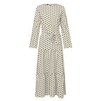 Polka Dot Muslim Dress Ruffle Belted Waist Women'S Dresses Long Sleeve Button Down Abaya Casual Vestidos Kaftan Dubai Long Robe