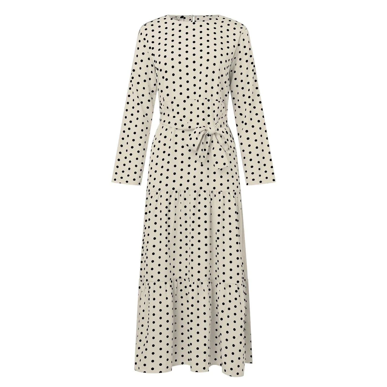 Polka Dot Muslim Dress Ruffle Belted Waist Women'S Dresses Long Sleeve Button Down Abaya Casual Vestidos Kaftan Dubai Long Robe
