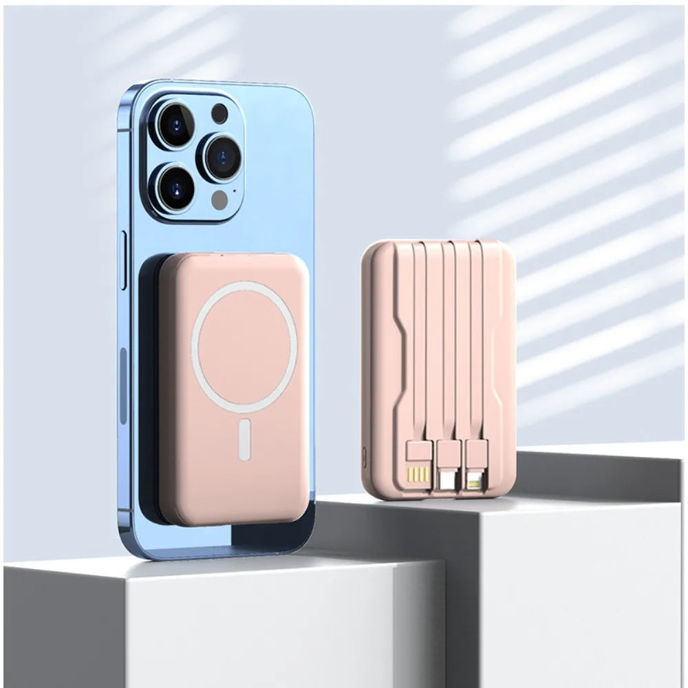 New LaunchMagnetic Wireless Fast Charging Power Bank Built-in Cable Mini Compact Portable External Battery Pack for Cell Phones