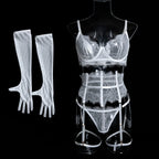 New Eyelash Lace 5-Piece Lingerie Set for Women with Underwire Bra Waistband  Garter Belt Leg Rings Gloves Sexy Comfortable