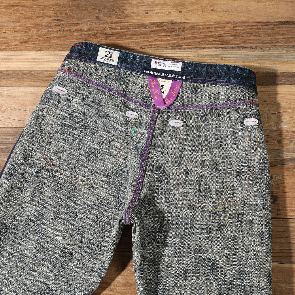 22oz Heavyweight 100% Cotton Washed Men's Selvedge Denim Jeans Taiwan Hand-spun Yarn Plant-dyed Standard Straight Fit Pants 5KM