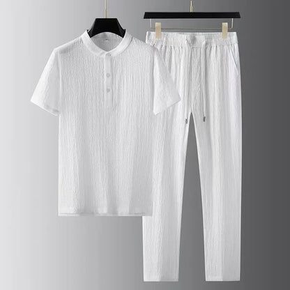 Men's sets (Shirt + trousers) 2026 summer new style fashion men shirt short sleeve shirt High quality shirts male Two Piece