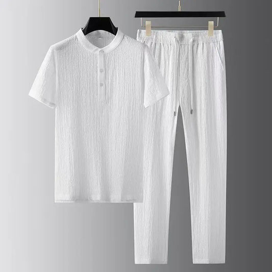 Men's sets (Shirt + trousers) 2026 summer new style fashion men shirt short sleeve shirt High quality shirts male Two Piece
