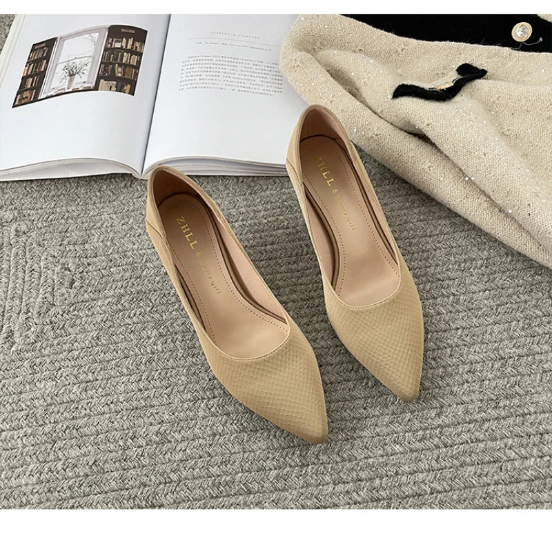 Beige Pointed Toe Kitten Heel Pumps Slip On Dress Shoes Comfortable Non Slip For Business Office Wedding Party Daily Wear  New