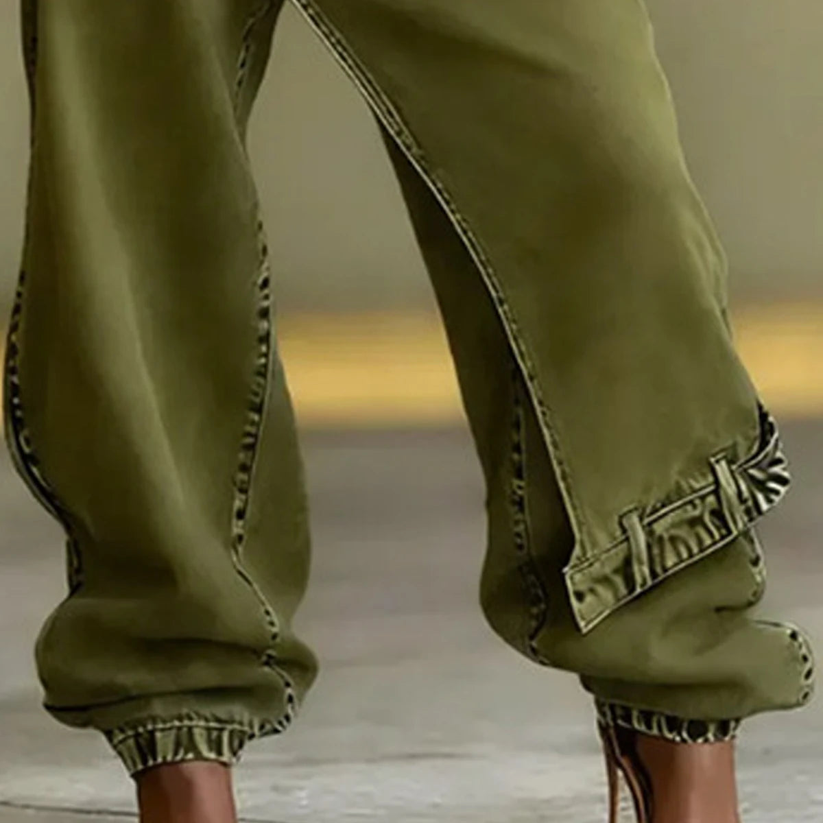 Women's Vintage Asymmetric Overlay Patch Jeans High Waist Washed Denim Jogger Pants Loose Wide Leg Streetwear Casual Trousers