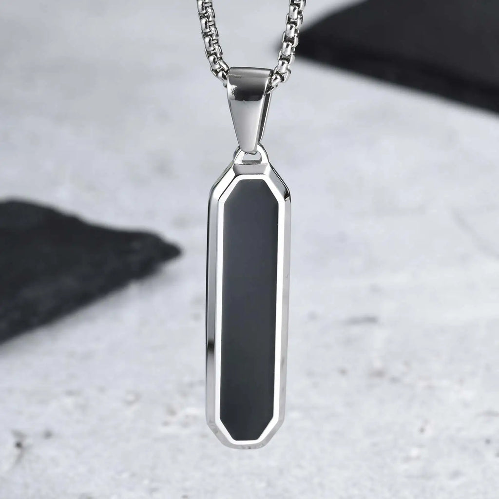 Stylish Men's Black Enamel Necklace,Stainless Steel Geometric Square Small Dogtags Necklace,Anniversary Birthday Father Gift