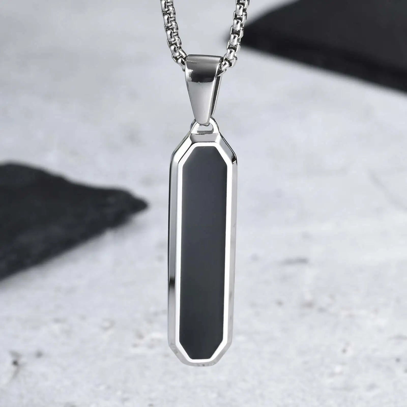 Stylish Men's Black Enamel Necklace,Stainless Steel Geometric Square Small Dogtags Necklace,Anniversary Birthday Father Gift