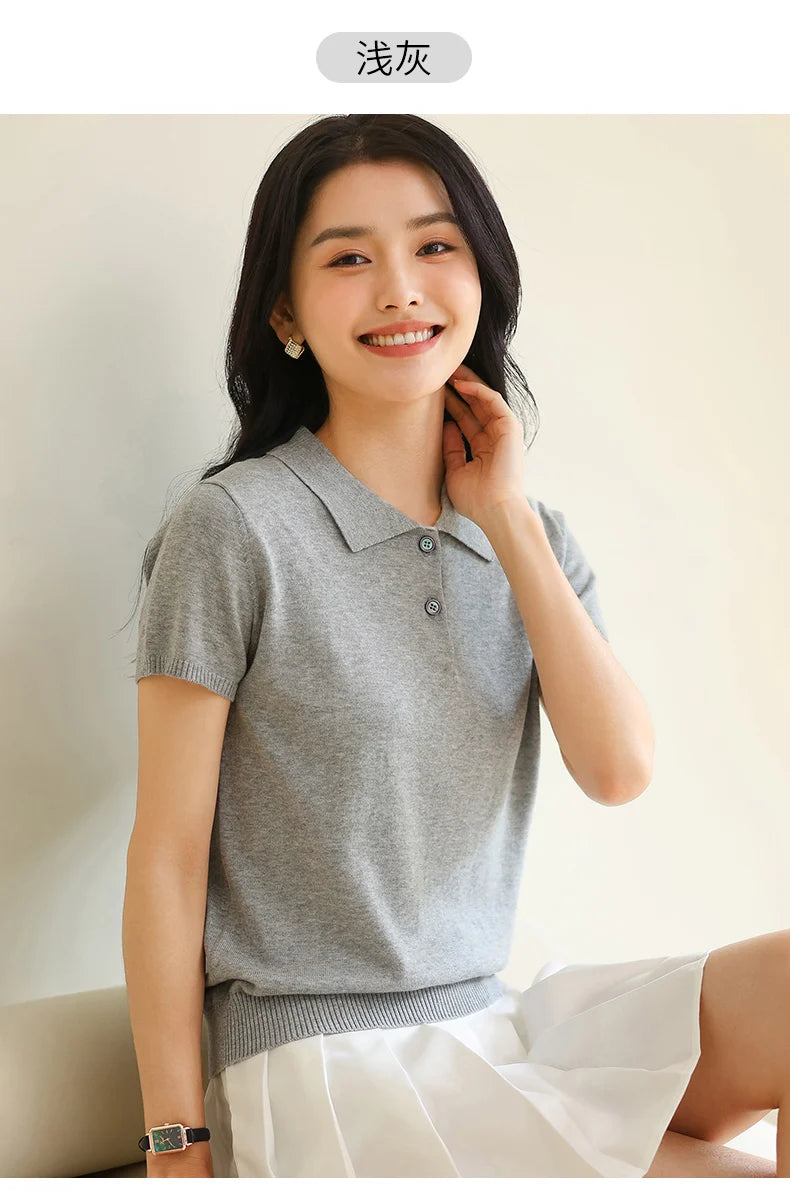100% Cotton Women POLO Collar Casual Top T-shirt luxury designer clothing woman plus size clearance sale