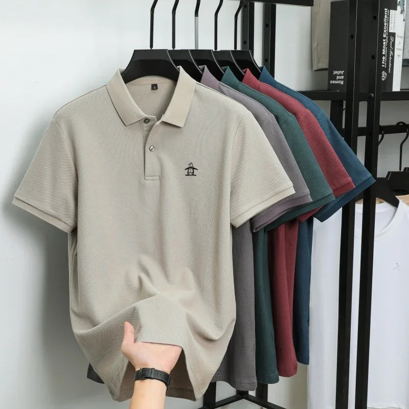100% pure cotton summer new men's short sleeved polo shirt design high-end brand penguin embroidery business comfortable T-shirt