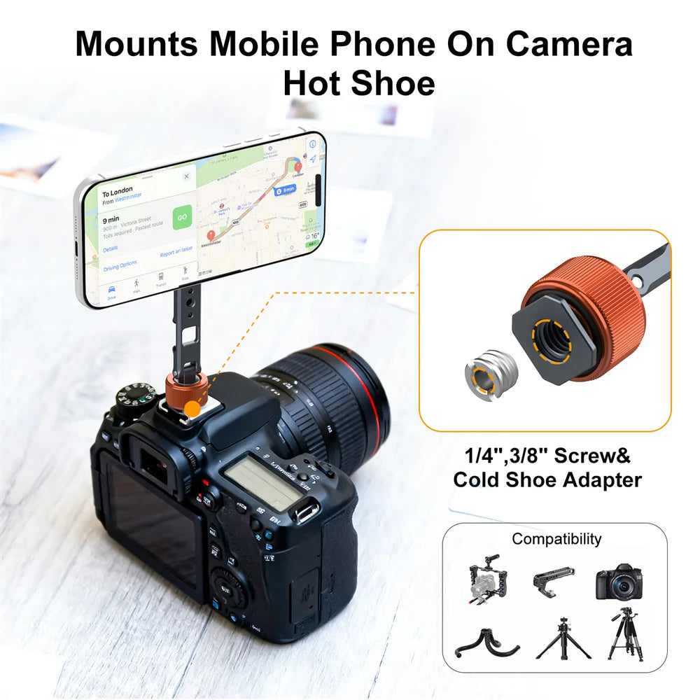 For MagSafe Phone Tripod Holder Mount Aluminum Magnetic Mount Adapter with 1/4” Screw Cold Shoe for iPhone 17 16 15 14 13
