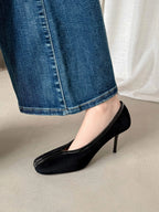 Krazing Pot Superstar Kid Suede Shallow Square Toe High Heels Spring Autumn Shoes Office Lady Party Wedding Dress Women Pumps