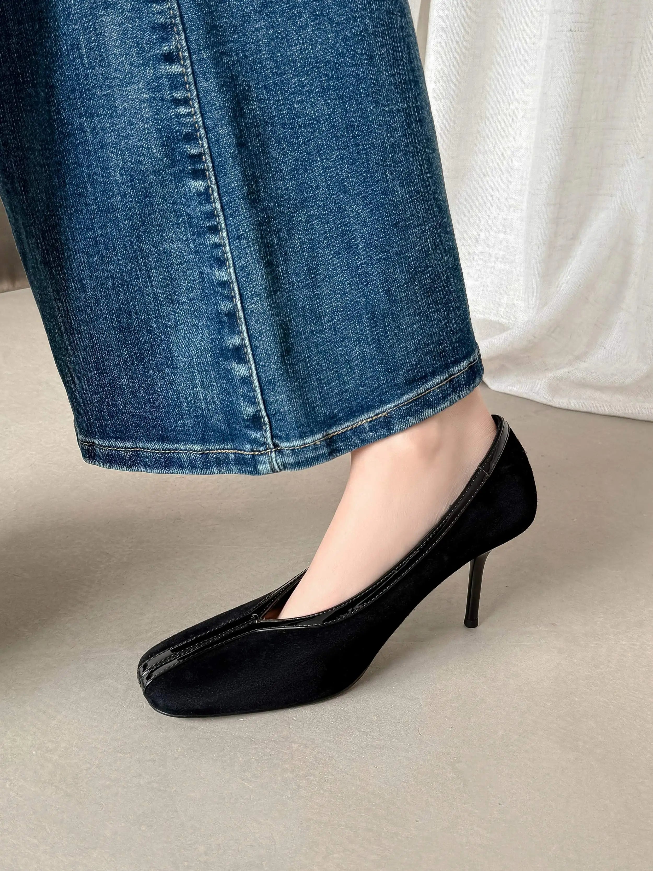 Krazing Pot Superstar Kid Suede Shallow Square Toe High Heels Spring Autumn Shoes Office Lady Party Wedding Dress Women Pumps
