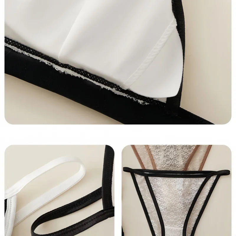 Women French Lace Bra and Panties Set Non-wire Bralette Bra Low-Rise Briefs Sexy Lingerie Female Lace Underwear Set