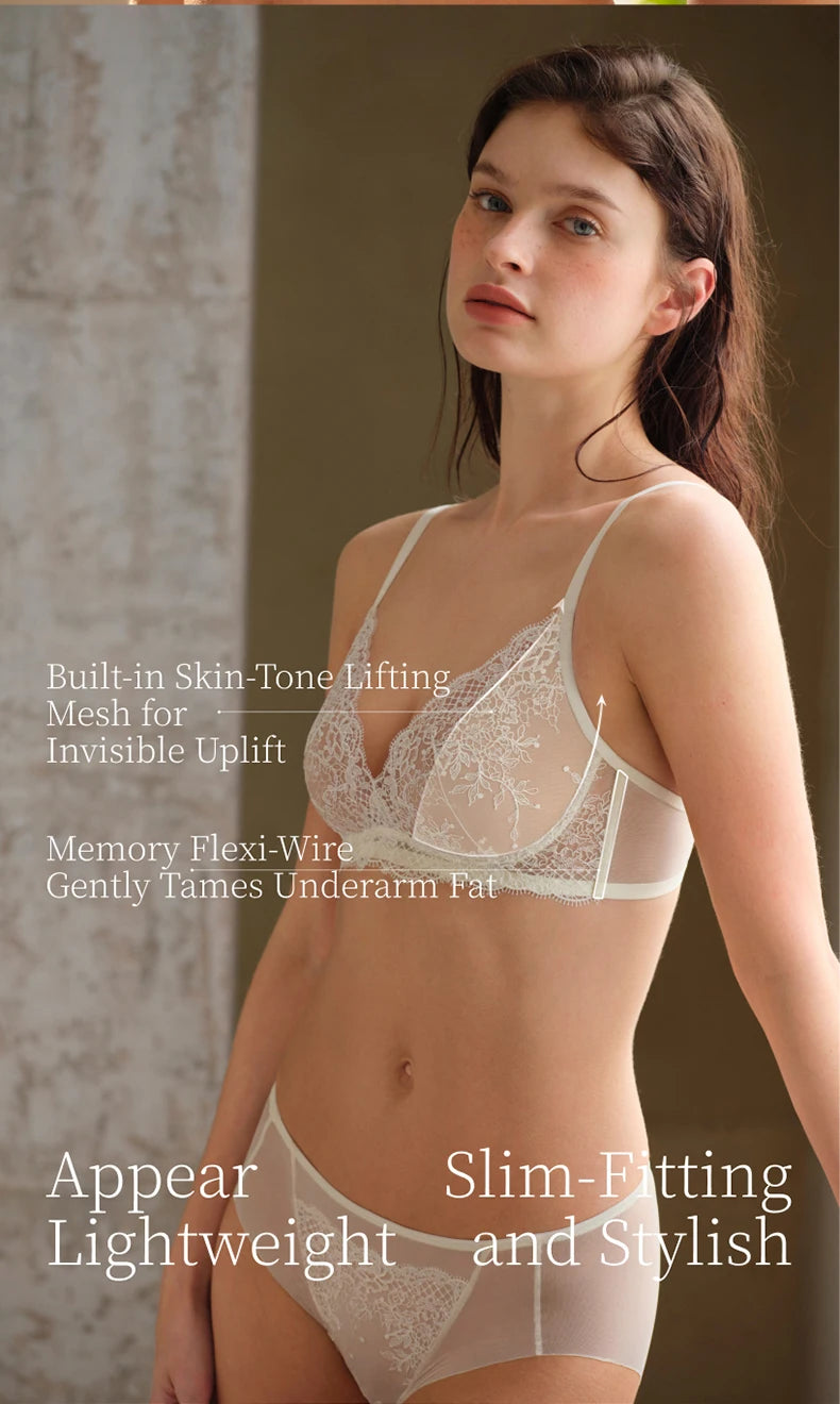 SUJIIN Sexy Embroidered Bra Sets for Women No Underwire Plunge Small Chest Bra and Panty Set Summer Female Lingerie MX287+N196