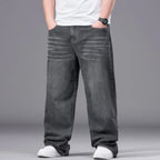 FENROOST Plus Size Men's High Waist Straight Leg Jeans Four Seasons Loose Baggy Denim Trousers Casual Versatile Long Pants New