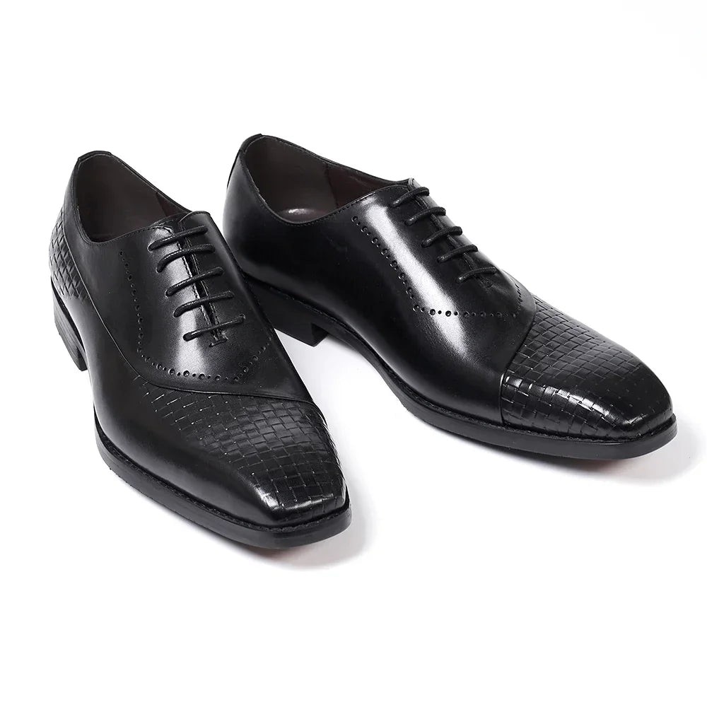 Men's Genuine Leather Oxfords Fashion Pointed Toe Wedding Party Dress Shoes Luxury Lace-Up Office Career Formal