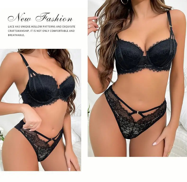 5 Color Fashion Women Lingerie Set Sexy Hollow Push Up Bra Lace Flowers Embroidery Underwear Adjustable Strap Bras and Panties