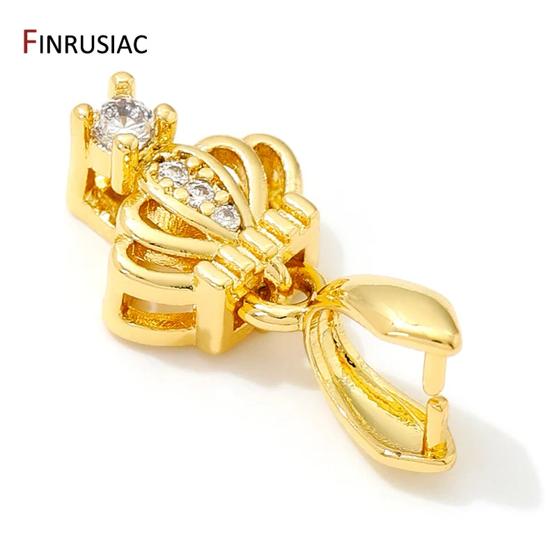 Brass Crystal Agate Pendant Pinch Bails,18k Real Gold Plated Inlaid Zircon Pendant Clips Clamp Pinch Bail,Supplies For Jewelry