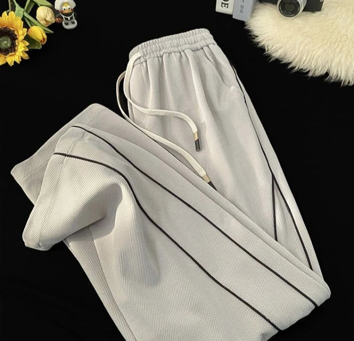 Men’s Lightweight Waffle Pants Summer Thin Joggers 2026 Drawstring Stripe Casual Sports Trousers for Daily Wear