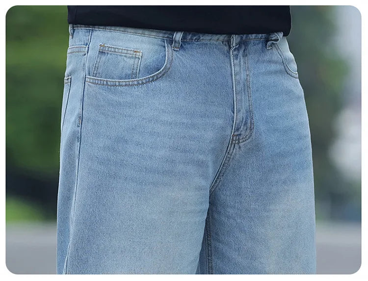 FENROOST Plus Size Men's High Waist Straight Leg Jeans Four Seasons Loose Baggy Denim Trousers Casual Versatile Long Pants New
