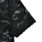 JULISSA MO Sexy Deep V-neck Sheer Lace Women T-shirt Black Short Sleeve Floral T-shirt Summer Skinny Casual Vacation Streetwear