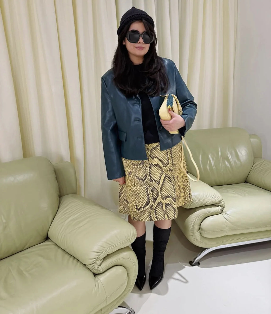 Tossy Snakeskin Printed Fashion Skirt Women's High Waist Slim Contrast Patchwork Commute Streetwear Female Vintage Y2k Skirt