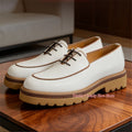 Classic Handmade Thick Soled Derby Shoes for Men British Style White Cowhide Business Dress Shoes Fashion Groom Wedding Shoes