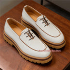 Classic Handmade Thick Soled Derby Shoes for Men British Style White Cowhide Business Dress Shoes Fashion Groom Wedding Shoes