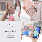 Compatible with iPhone 17/16e/15/14/13/12 Pro Max 16 Plus Lanyard Zipper Wallet Case Dual Card Holder Flip Stand Magnetic Buckle