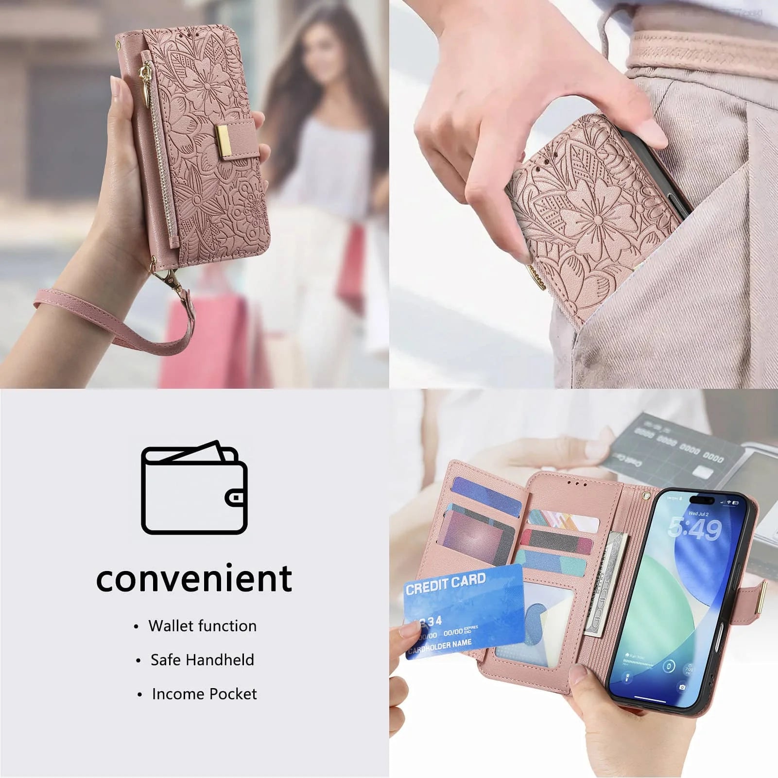 Compatible with iPhone 17/16e/15/14/13/12 Pro Max 16 Plus Lanyard Zipper Wallet Case Dual Card Holder Flip Stand Magnetic Buckle