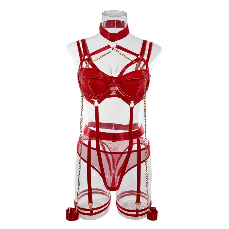 Toucheart 4 Piece Set Sexy Chain Halter Underwear Set For Women Erotic Lingerie Temptation Sexy Role Play Chain Underwear Set