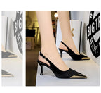 Elegant Women Green High Heel Velvet Pumps Wedding Party Slingback Sandals Metal Pointed Toe Hollow Buckle Wine Red Shoes