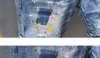 2025 Summer New Fashion Trend Printed Ripped Straight Stretch Jeans Men's Casual Loose Sports High Quality Denim Shorts 28-36