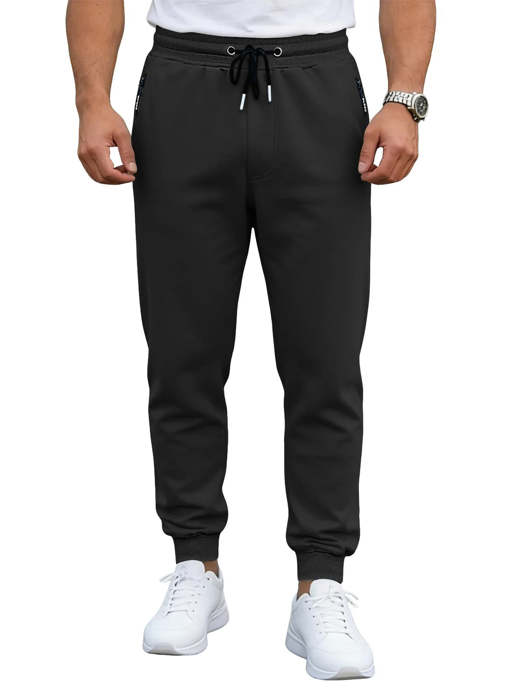 Spring/Autumn High-Quality Men's Sport Pants with Drawstring Cuffs and Zippered Pockets - Solid Color Elasticated Casual Pants