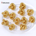 18K Gold Plated Brass With Zircon Round Twist Beads For Bracelets,Separator Bead,Spacer Beads For DIY Jewelry Making Accessories