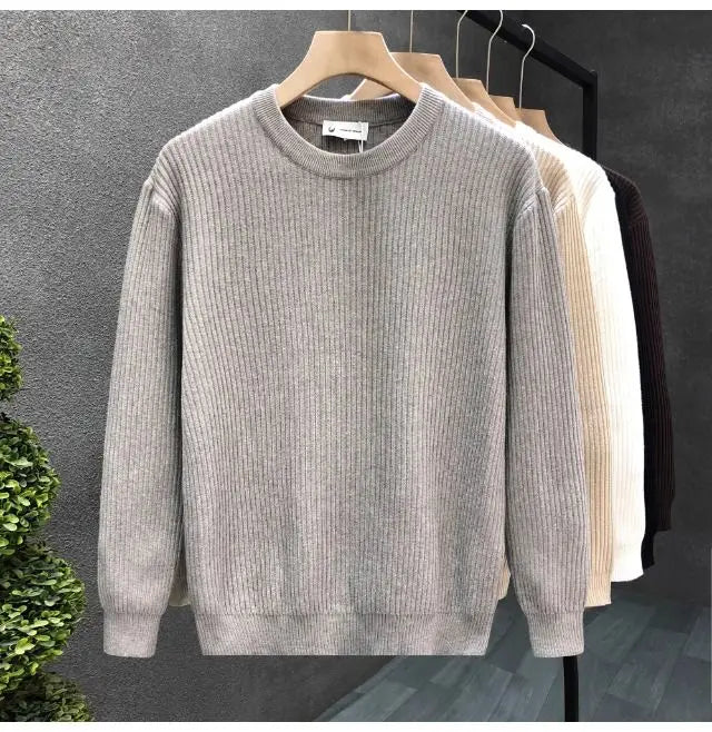 Korean Style Men's Sweater Vertical Stripes Round Neck Pullovers High Quality Inner Soft Knitted Fashion Versatile Undershirt