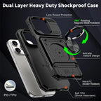 Military Quality Case for iPhone 11 13 14 15 16 Pro Max Magnetic Rotated Ring Kickstand Heavy Duty Drop Protection Wallet Cover